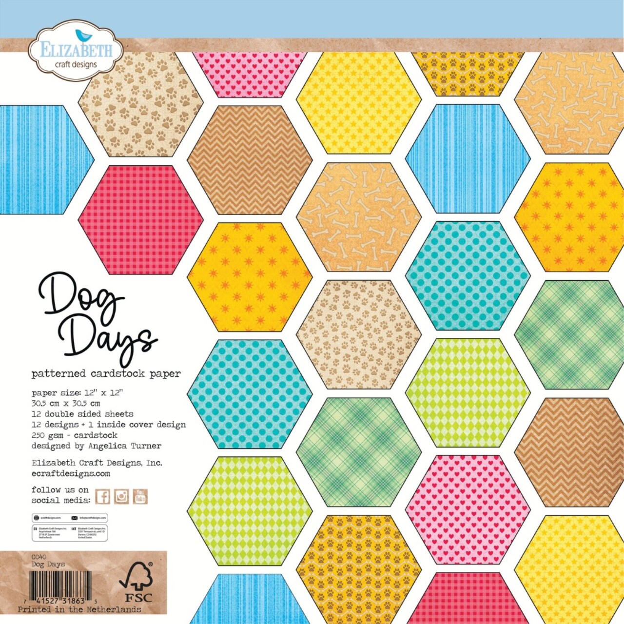 Elizabeth Crafts Double-Sided Cardstock Pack 12"X12"-Dog Days